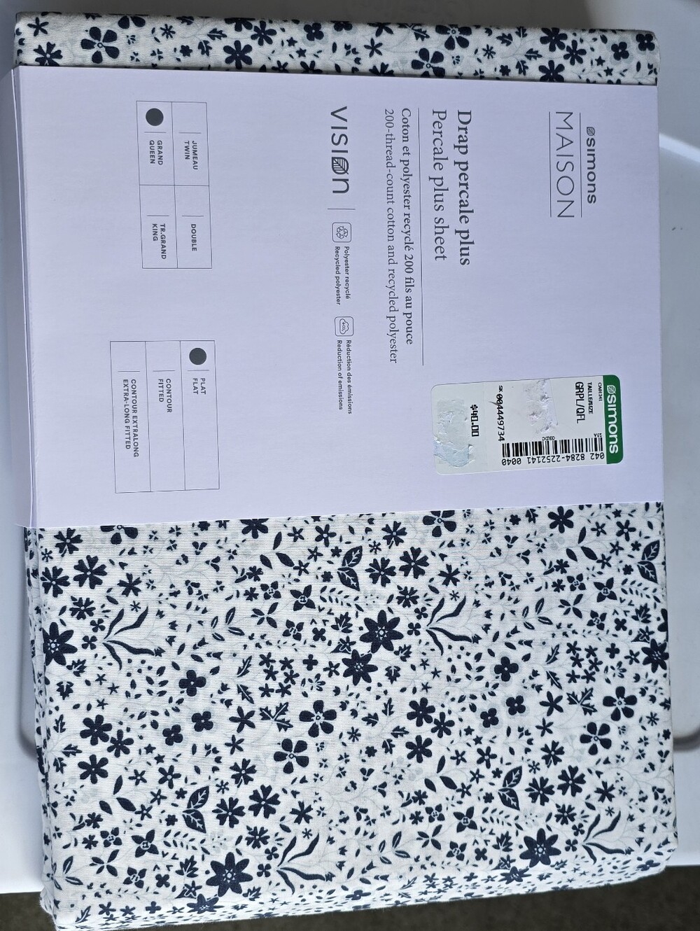 Simons White and Navy Floral Percale Sheet